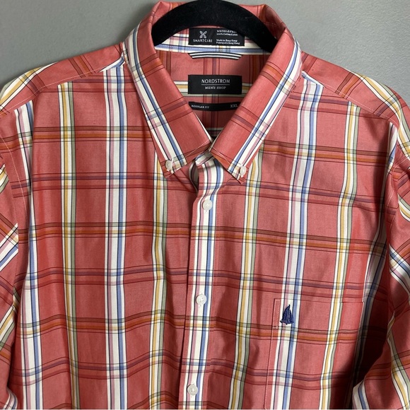 Nordstrom long sleeve plaid button down shirt men's XXL regular fit wrinkle free - Picture 4 of 12